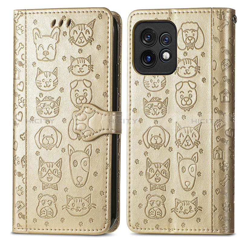 Custodia Portafoglio In Pelle Fantasia Modello Cover con Supporto S03D per Motorola Moto Edge 40 Pro 5G Oro