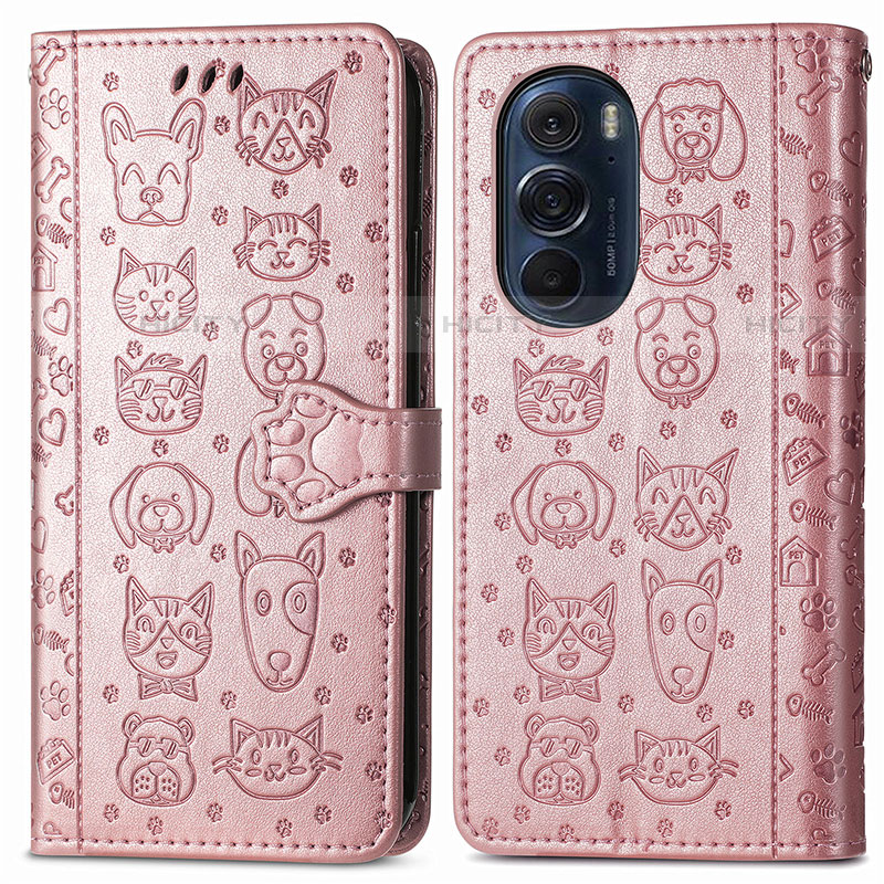 Custodia Portafoglio In Pelle Fantasia Modello Cover con Supporto S03D per Motorola Moto Edge Plus (2022) 5G Oro Rosa