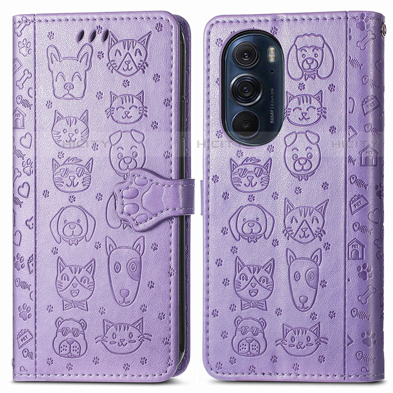 Custodia Portafoglio In Pelle Fantasia Modello Cover con Supporto S03D per Motorola Moto Edge Plus (2022) 5G Viola