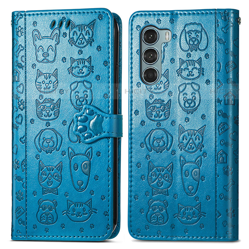 Custodia Portafoglio In Pelle Fantasia Modello Cover con Supporto S03D per Motorola Moto Edge S30 5G Blu