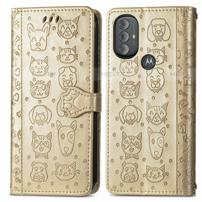 Custodia Portafoglio In Pelle Fantasia Modello Cover con Supporto S03D per Motorola Moto G Play Gen 2 Oro