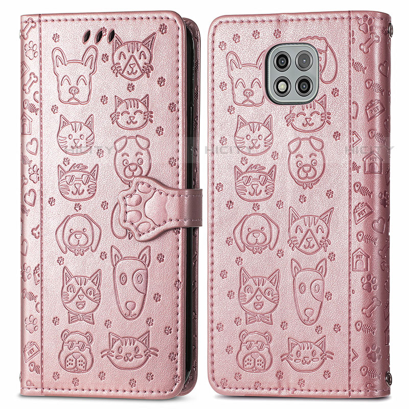 Custodia Portafoglio In Pelle Fantasia Modello Cover con Supporto S03D per Motorola Moto G Power (2021) Oro Rosa