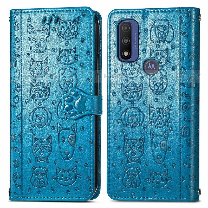 Custodia Portafoglio In Pelle Fantasia Modello Cover con Supporto S03D per Motorola Moto G Pure Blu