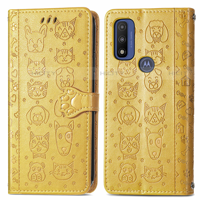 Custodia Portafoglio In Pelle Fantasia Modello Cover con Supporto S03D per Motorola Moto G Pure Giallo