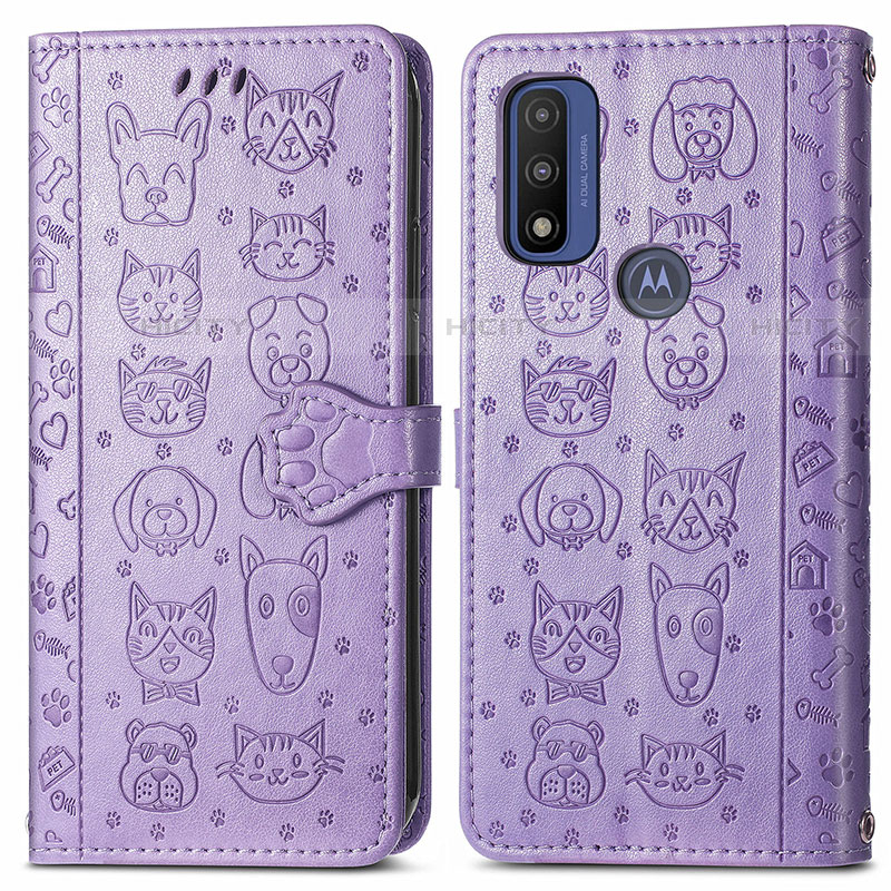 Custodia Portafoglio In Pelle Fantasia Modello Cover con Supporto S03D per Motorola Moto G Pure Viola