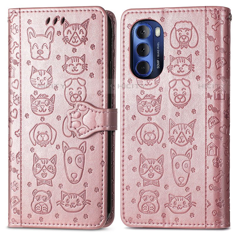 Custodia Portafoglio In Pelle Fantasia Modello Cover con Supporto S03D per Motorola Moto G Stylus (2022) 4G Oro Rosa