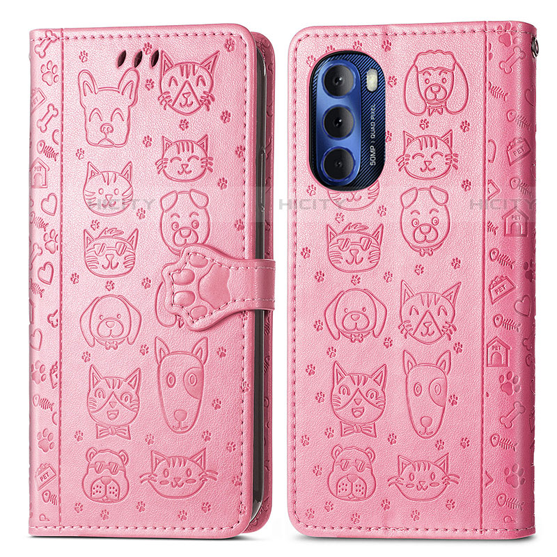 Custodia Portafoglio In Pelle Fantasia Modello Cover con Supporto S03D per Motorola Moto G Stylus (2022) 4G Rosa