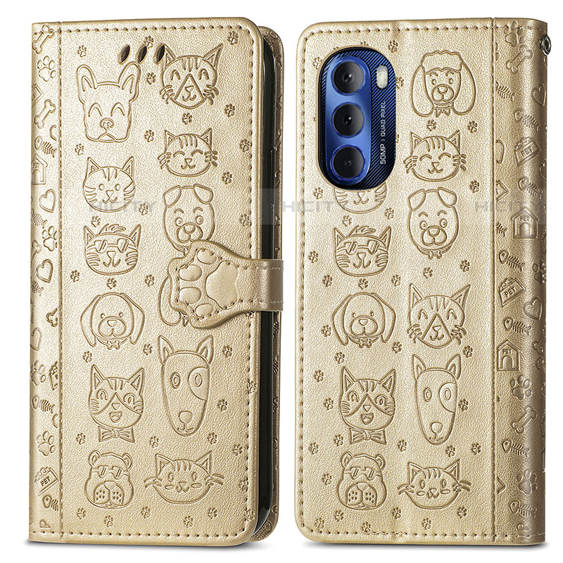 Custodia Portafoglio In Pelle Fantasia Modello Cover con Supporto S03D per Motorola Moto G Stylus (2022) 5G Oro