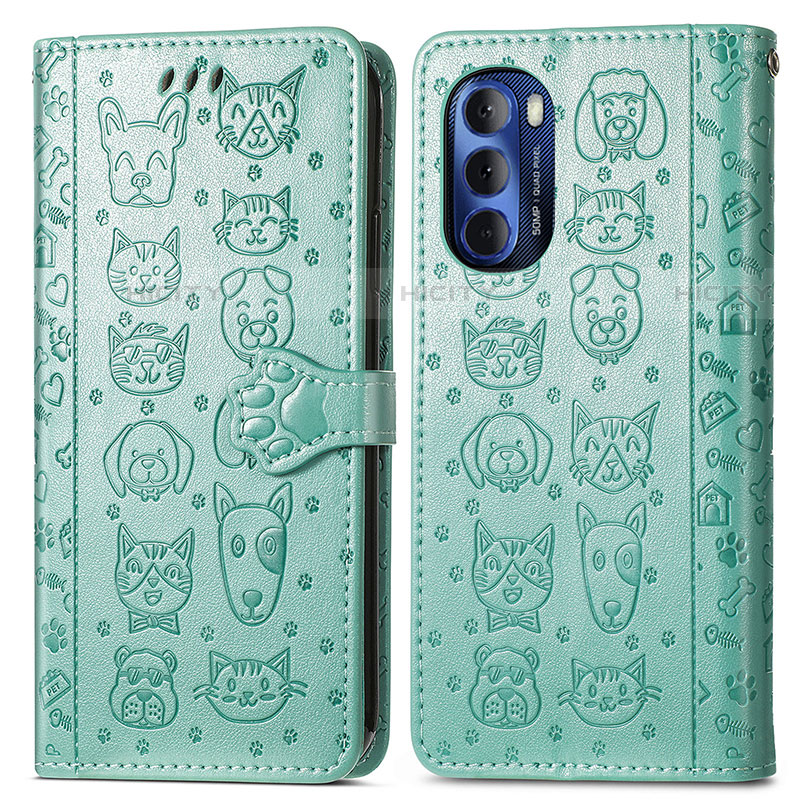 Custodia Portafoglio In Pelle Fantasia Modello Cover con Supporto S03D per Motorola Moto G Stylus (2022) 5G Verde