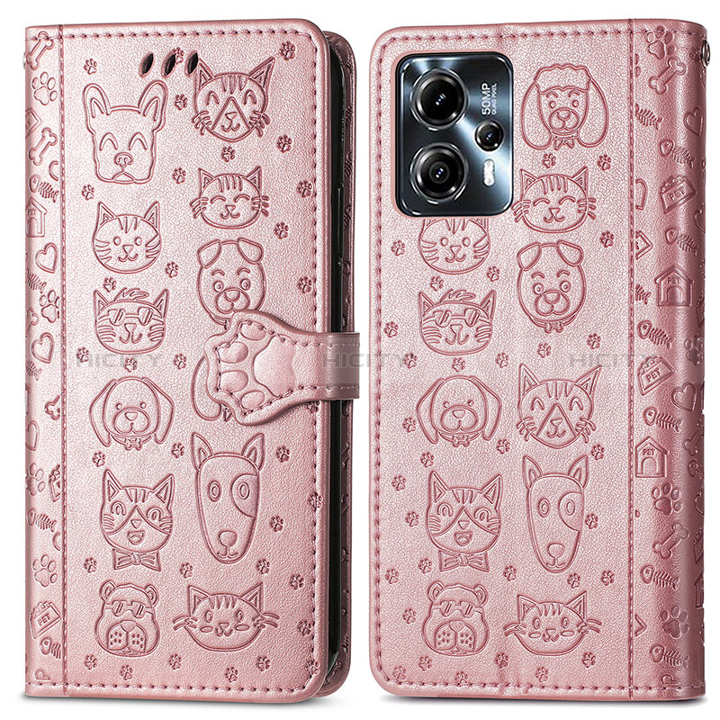 Custodia Portafoglio In Pelle Fantasia Modello Cover con Supporto S03D per Motorola Moto G13 Oro Rosa