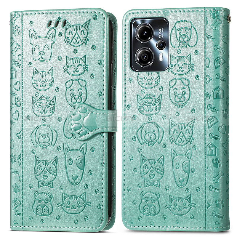 Custodia Portafoglio In Pelle Fantasia Modello Cover con Supporto S03D per Motorola Moto G23 Verde