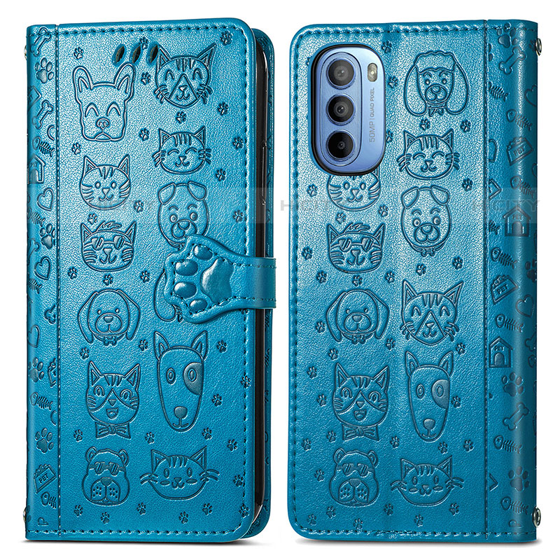 Custodia Portafoglio In Pelle Fantasia Modello Cover con Supporto S03D per Motorola Moto G31 Blu