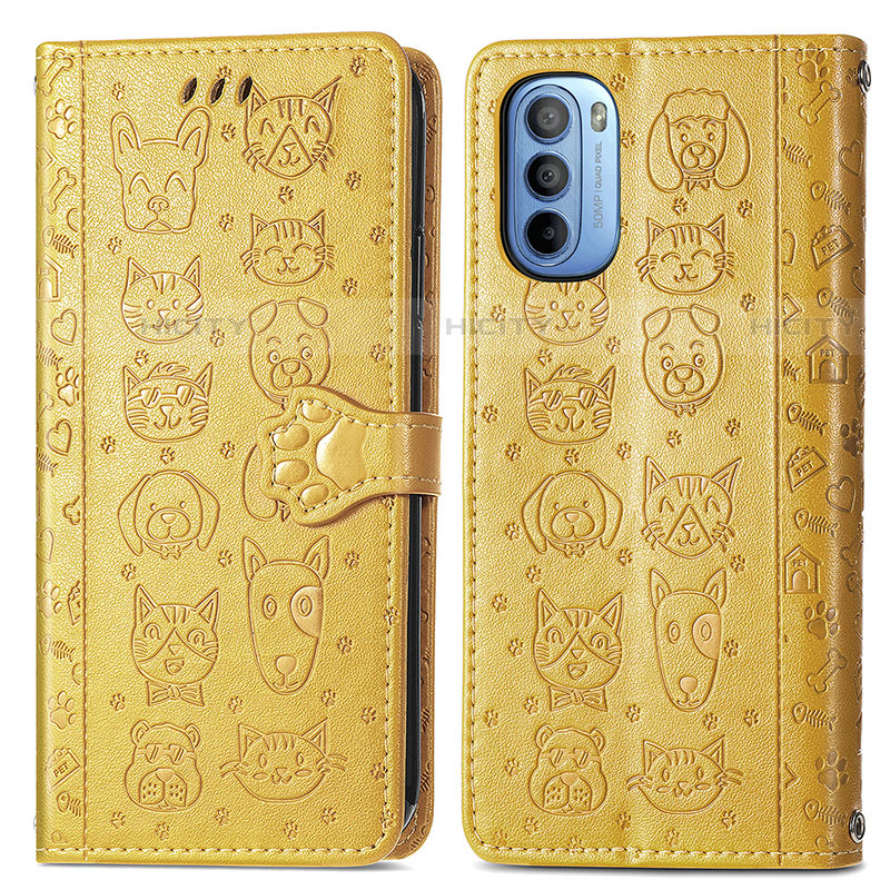 Custodia Portafoglio In Pelle Fantasia Modello Cover con Supporto S03D per Motorola Moto G31 Giallo