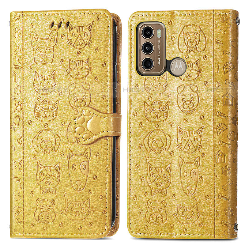 Custodia Portafoglio In Pelle Fantasia Modello Cover con Supporto S03D per Motorola Moto G40 Fusion Giallo