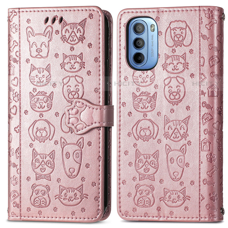 Custodia Portafoglio In Pelle Fantasia Modello Cover con Supporto S03D per Motorola Moto G41