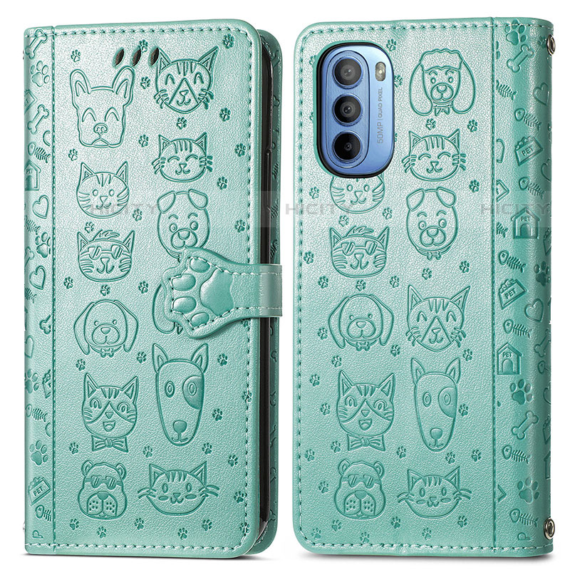 Custodia Portafoglio In Pelle Fantasia Modello Cover con Supporto S03D per Motorola Moto G41 Verde