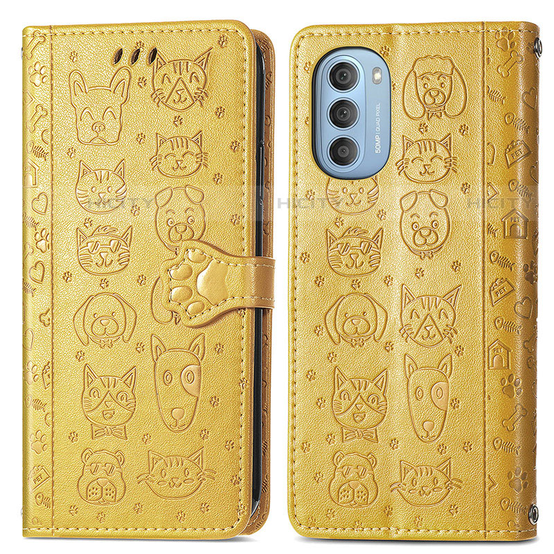 Custodia Portafoglio In Pelle Fantasia Modello Cover con Supporto S03D per Motorola Moto G51 5G Giallo