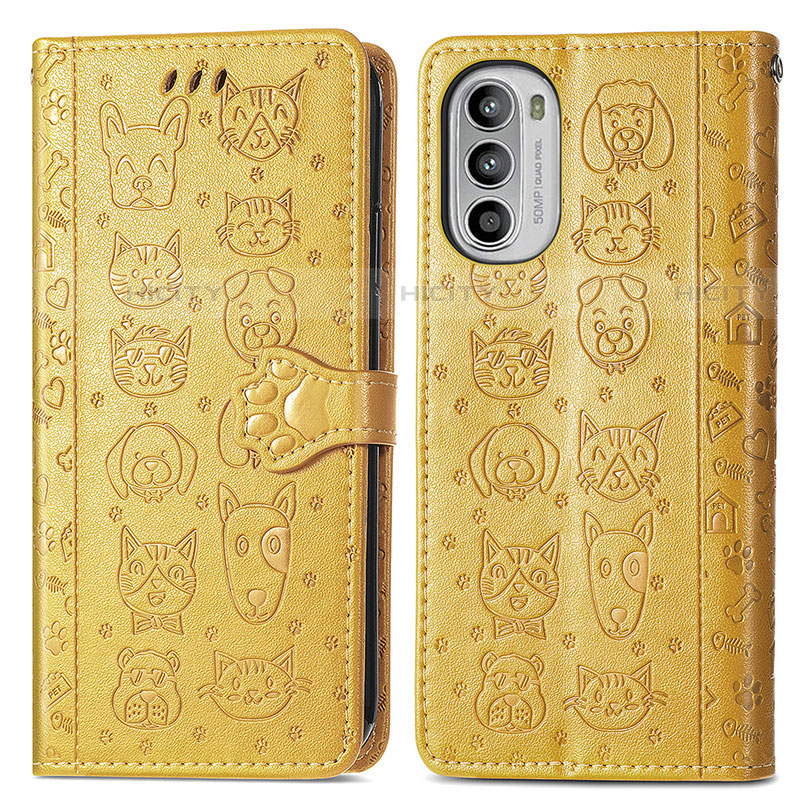 Custodia Portafoglio In Pelle Fantasia Modello Cover con Supporto S03D per Motorola MOTO G52 Giallo