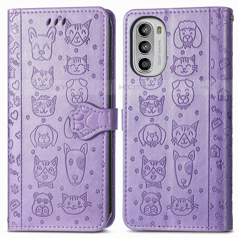 Custodia Portafoglio In Pelle Fantasia Modello Cover con Supporto S03D per Motorola Moto G52j 5G Viola