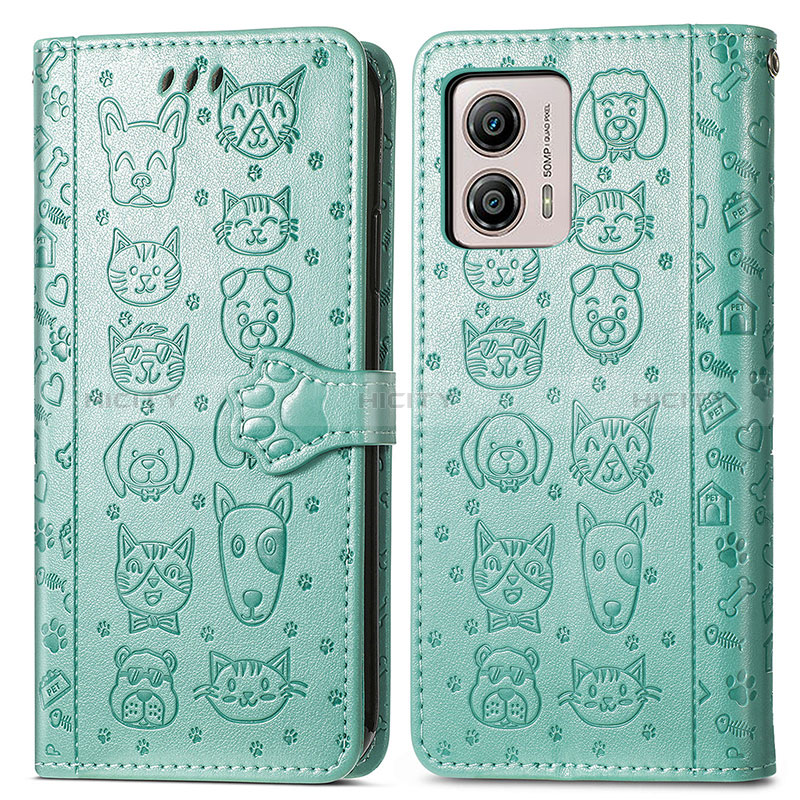 Custodia Portafoglio In Pelle Fantasia Modello Cover con Supporto S03D per Motorola Moto G53j 5G Verde