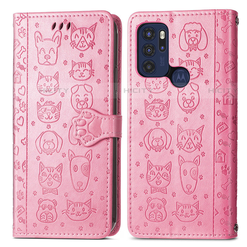 Custodia Portafoglio In Pelle Fantasia Modello Cover con Supporto S03D per Motorola Moto G60s Rosa