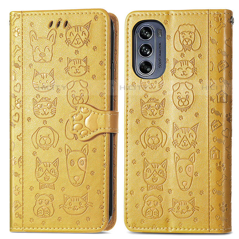 Custodia Portafoglio In Pelle Fantasia Modello Cover con Supporto S03D per Motorola Moto G62 5G Giallo