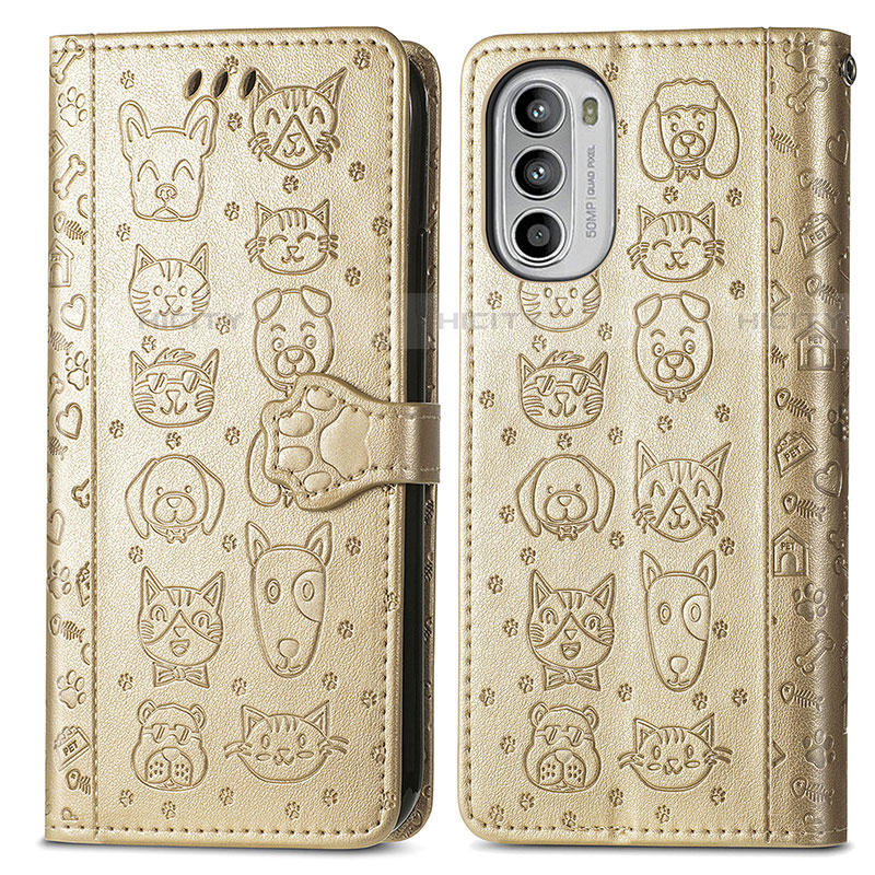 Custodia Portafoglio In Pelle Fantasia Modello Cover con Supporto S03D per Motorola Moto G71s 5G Oro