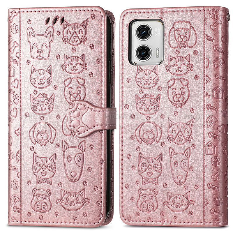 Custodia Portafoglio In Pelle Fantasia Modello Cover con Supporto S03D per Motorola Moto G73 5G Oro Rosa