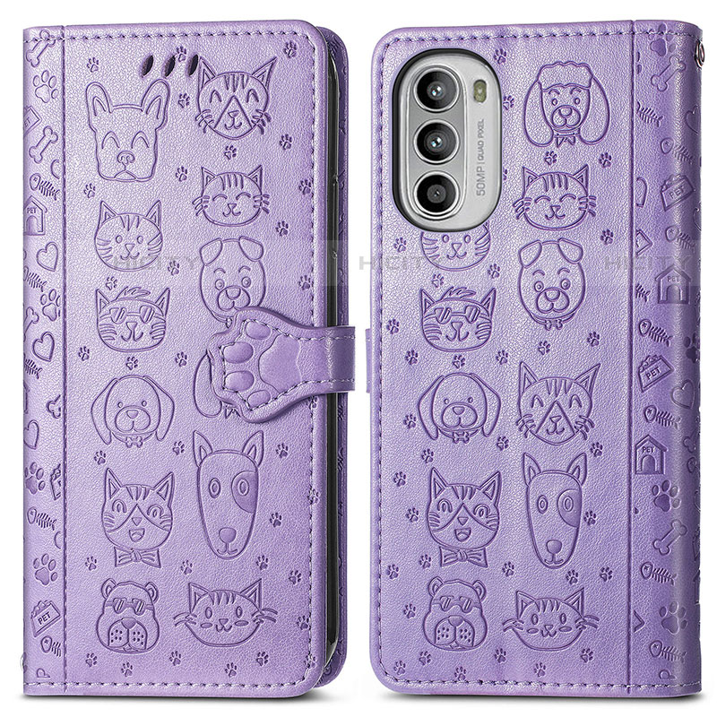 Custodia Portafoglio In Pelle Fantasia Modello Cover con Supporto S03D per Motorola Moto G82 5G Viola