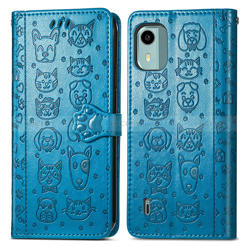 Custodia Portafoglio In Pelle Fantasia Modello Cover con Supporto S03D per Nokia C12 Plus Blu