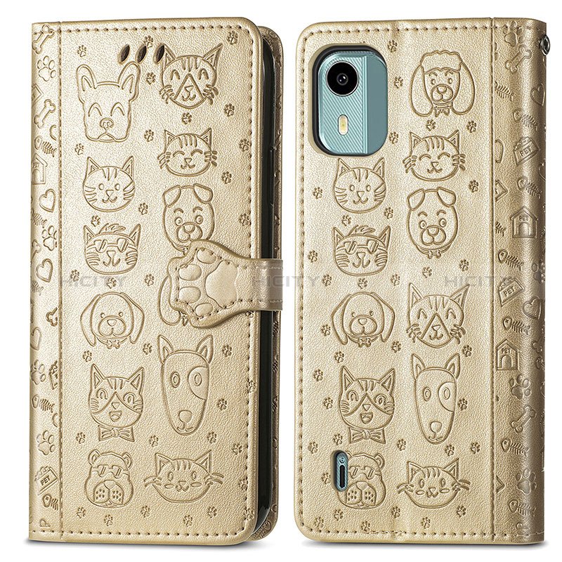 Custodia Portafoglio In Pelle Fantasia Modello Cover con Supporto S03D per Nokia C12 Plus Oro