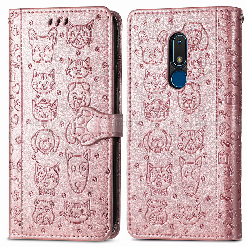 Custodia Portafoglio In Pelle Fantasia Modello Cover con Supporto S03D per Nokia C3 Oro Rosa