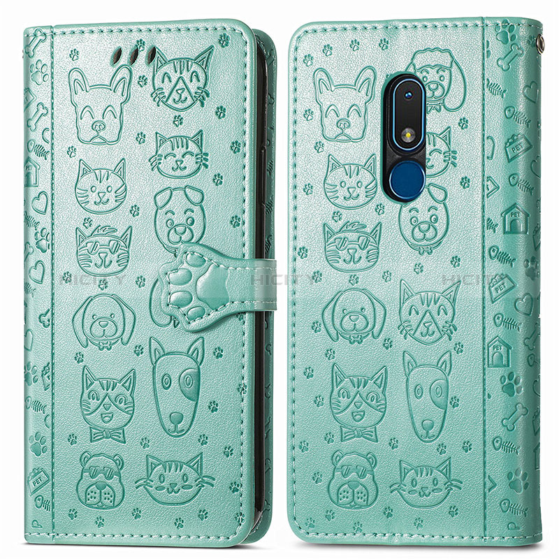 Custodia Portafoglio In Pelle Fantasia Modello Cover con Supporto S03D per Nokia C3 Verde