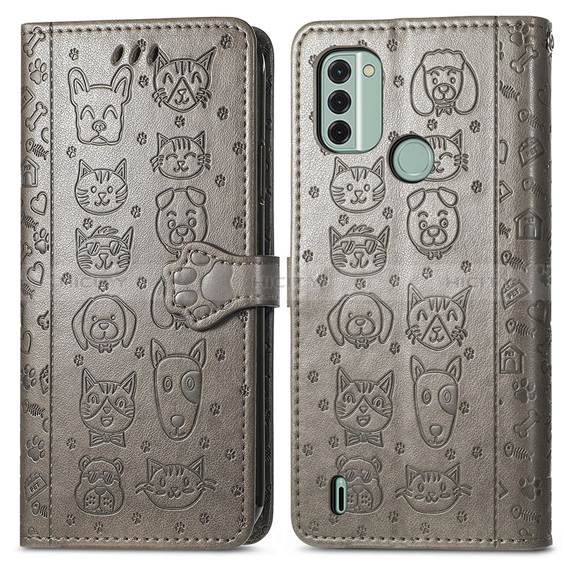 Custodia Portafoglio In Pelle Fantasia Modello Cover con Supporto S03D per Nokia C31 Grigio