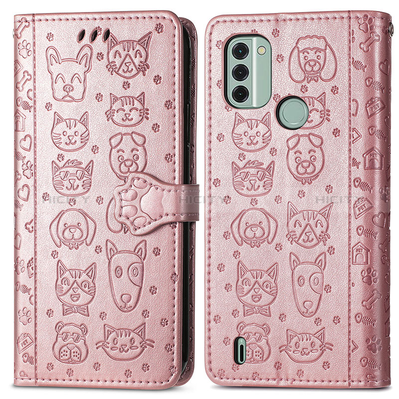 Custodia Portafoglio In Pelle Fantasia Modello Cover con Supporto S03D per Nokia C31 Oro Rosa