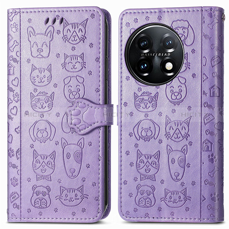 Custodia Portafoglio In Pelle Fantasia Modello Cover con Supporto S03D per OnePlus 11 5G Viola