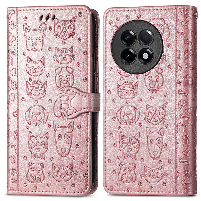 Custodia Portafoglio In Pelle Fantasia Modello Cover con Supporto S03D per OnePlus 11R 5G Oro Rosa