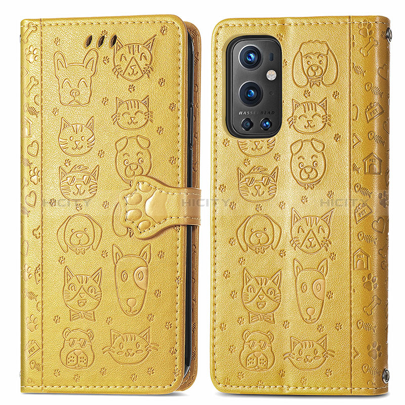 Custodia Portafoglio In Pelle Fantasia Modello Cover con Supporto S03D per OnePlus 9 Pro 5G Giallo