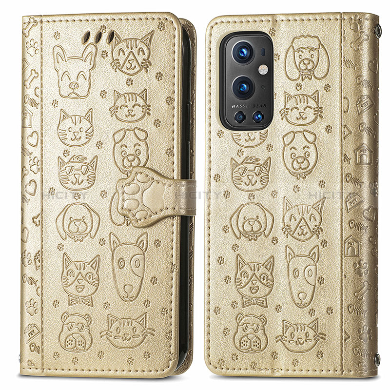 Custodia Portafoglio In Pelle Fantasia Modello Cover con Supporto S03D per OnePlus 9 Pro 5G Oro