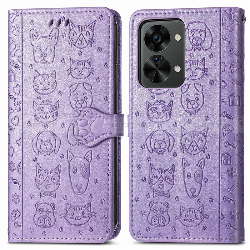 Custodia Portafoglio In Pelle Fantasia Modello Cover con Supporto S03D per OnePlus Nord 2T 5G Viola