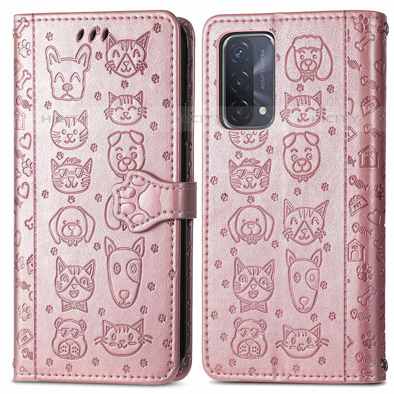 Custodia Portafoglio In Pelle Fantasia Modello Cover con Supporto S03D per OnePlus Nord N200 5G Oro Rosa