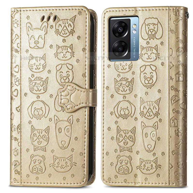 Custodia Portafoglio In Pelle Fantasia Modello Cover con Supporto S03D per OnePlus Nord N300 5G Oro