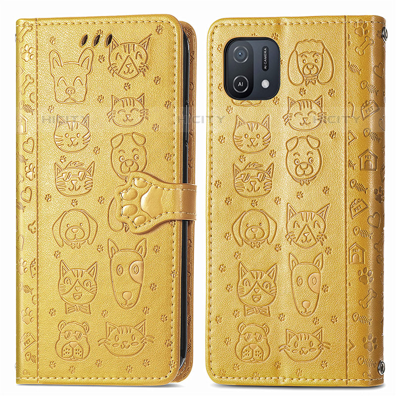 Custodia Portafoglio In Pelle Fantasia Modello Cover con Supporto S03D per Oppo A16K Giallo