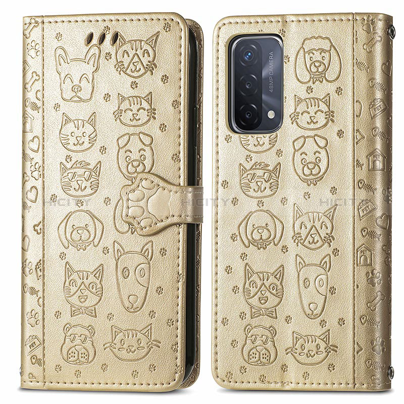 Custodia Portafoglio In Pelle Fantasia Modello Cover con Supporto S03D per Oppo A54 5G Oro