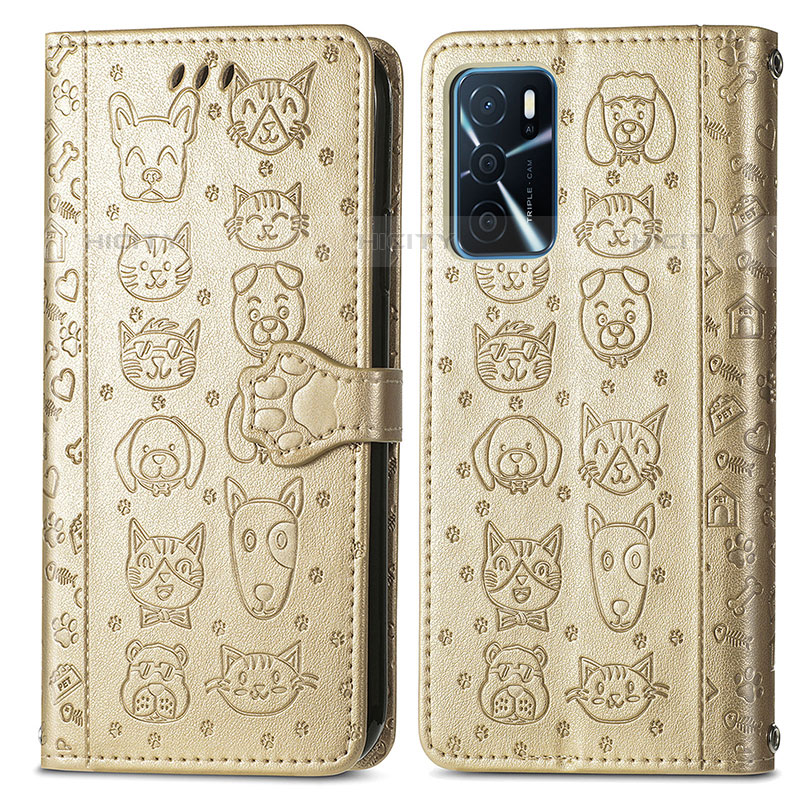 Custodia Portafoglio In Pelle Fantasia Modello Cover con Supporto S03D per Oppo A54s Oro