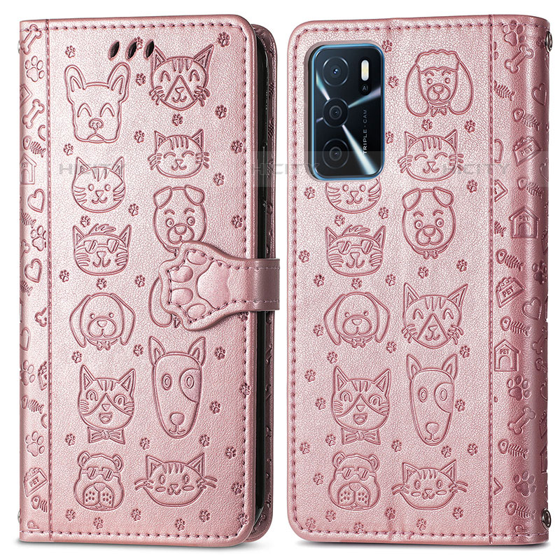 Custodia Portafoglio In Pelle Fantasia Modello Cover con Supporto S03D per Oppo A54s Oro Rosa