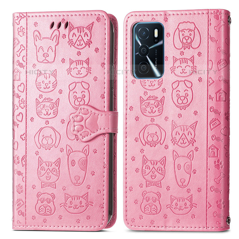 Custodia Portafoglio In Pelle Fantasia Modello Cover con Supporto S03D per Oppo A54s Rosa