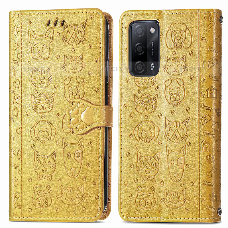 Custodia Portafoglio In Pelle Fantasia Modello Cover con Supporto S03D per Oppo A55 5G Giallo