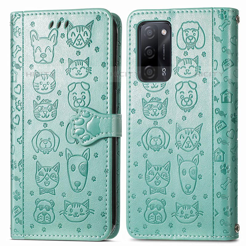 Custodia Portafoglio In Pelle Fantasia Modello Cover con Supporto S03D per Oppo A55 5G Verde