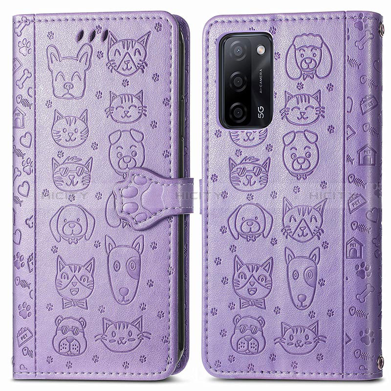 Custodia Portafoglio In Pelle Fantasia Modello Cover con Supporto S03D per Oppo A56 5G Viola